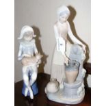 A Nao figure of lady fetching water, together with one other