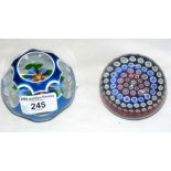Decorative overlaid glass floral paperweight - base rod JD 2000, together with one other