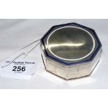 An octagonal silver trinket box with blue and white enamel border - Birmingham 1913 by Deakin &