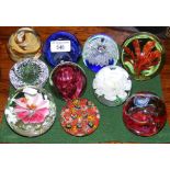 Selection of collectable paperweights - floral and other