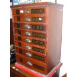 A Victorian eight drawer haberdashery chest with contents - 74cm high