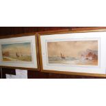 MORTIMER - a pair of 19th century watercolours - coastal fishing scenes - 23cm x 52cm