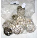 A bag of silver coins 1890 and other