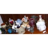 Sundry ceramics and glassware, including Staffordshire figures and dog, etc.