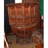 An unusual complete Victorian carved oak church pulpit of hexagonal form - 150cm diameter and