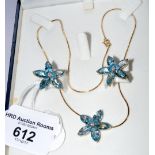 An 18ct gold pendant and earrings - blue topaz suite of jewellery