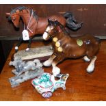 Two ceramic horse ornaments, etc.