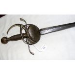 A 17th century continental steel rapier with 117cm blade "Scallop Shell" guard and bound wire
