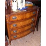Bow fronted mahogany chest of four long drawers - 70cm wide