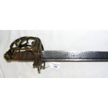 An early horse Grenadier's sword with 87cm single sided blade, basket hilt and pommel