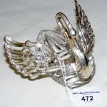 A cut glass trinket dish in the form of a Swan with silver neck, head and wings