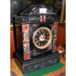 Slate and variegated marble cased striking mantel clock