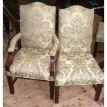 Matching set of six (four plus two) dining chairs upholstered in pale green floral material