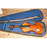 An old violin and bow in carrying case