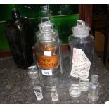 Collection of old Chemist's bottles, together with labels from Isle of Wight Chemist