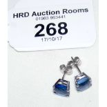 Boxed pair of sapphire stud earrings