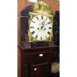 A 19th century mahogany eight day Grandfather clock with painted arched dial (lacking hood)