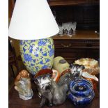 A Goebel monkey ornament, table lamp, etc.