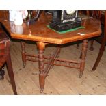 Edwardian mahogany octagonal centre table on carved and turned supports - 110cm