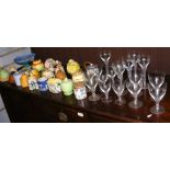 Selection of preserve jars and covers, glasses