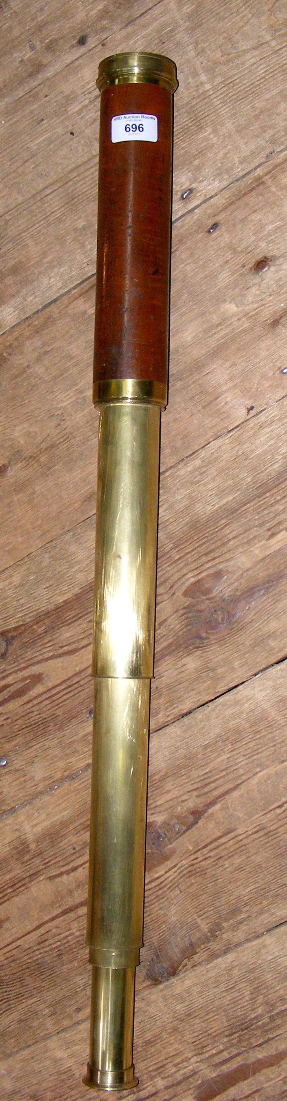 An antique wooden and brass four draw telescope by J W Watkins, London - 108cm fully extended