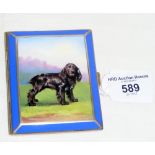 An enamel cigarette case with dog portrait - 9cm x 7cm