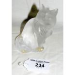 A Lalique frosted glass cat ornament - 9cm high - with mark to base