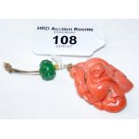 Old carved coral toggle - 3.5cm