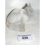 A Lalique frosted glass cat (laying down) ornament - 8cm - with mark to base