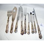 A silver handled carving set, etc.