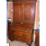 A Georgian oak bureau bookcase with cross banded top and drawer fronts - 112cm wide