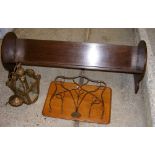 An inlaid rosewood bookshelf, together with paper rack and porch light