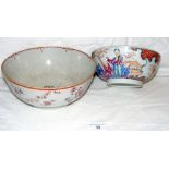 Antique 23cm diameter Chinese bowl with floral decoration, together with one other - 19.5cm