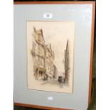 H WIMBUSH - watercolour of street scene - dated 1890 - 33cm x 22cm