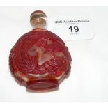 A red overlay (Peking glass) Chinese snuff bottle with glass top and ivory spoon - 7.5cm