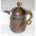 A large antique Kashmir coffee pot with engraved decoration - 27cm high