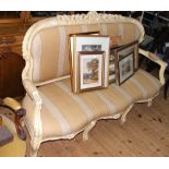 A cream painted French drawing room settee - cabriole supports