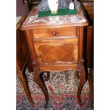 An antique French marble top pot cupboard on cabriole supports