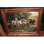 BRANCO - oil on canvas of horse and cart scene, with dog running to side