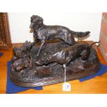 Bronze figural group of hunting dogs - 40cm