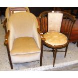 A pair of 1920's oak framed tub style chairs, together with a corner chair
