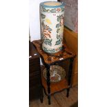 Two tier whatnot, together with a ceramic stick stand and oriental bowl