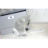 A large Lalique frosted glass cat ornament - 13cm high - with mark to base and original box