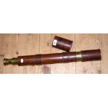 A large antique leather bound and brass telescope by W Ottway & Co. - No.9692 - 60cm unextended