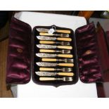 Cased set of silver fish knives and forks