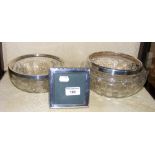 Silver framed photo, silver rimmed bowls