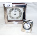 A silver framed bedside clock, together with a mantel clock