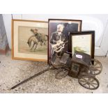 Old wooden model stagecoach, together with pictures