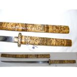 Antique Japanese bone sword with engraved decoration - 65cm long