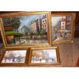 Selection of French oil on canvas street scenes